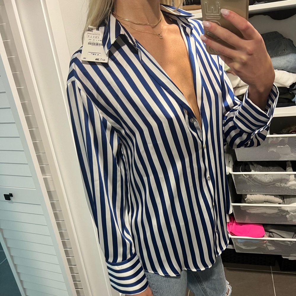 NWT Zara Striped Satin Top
